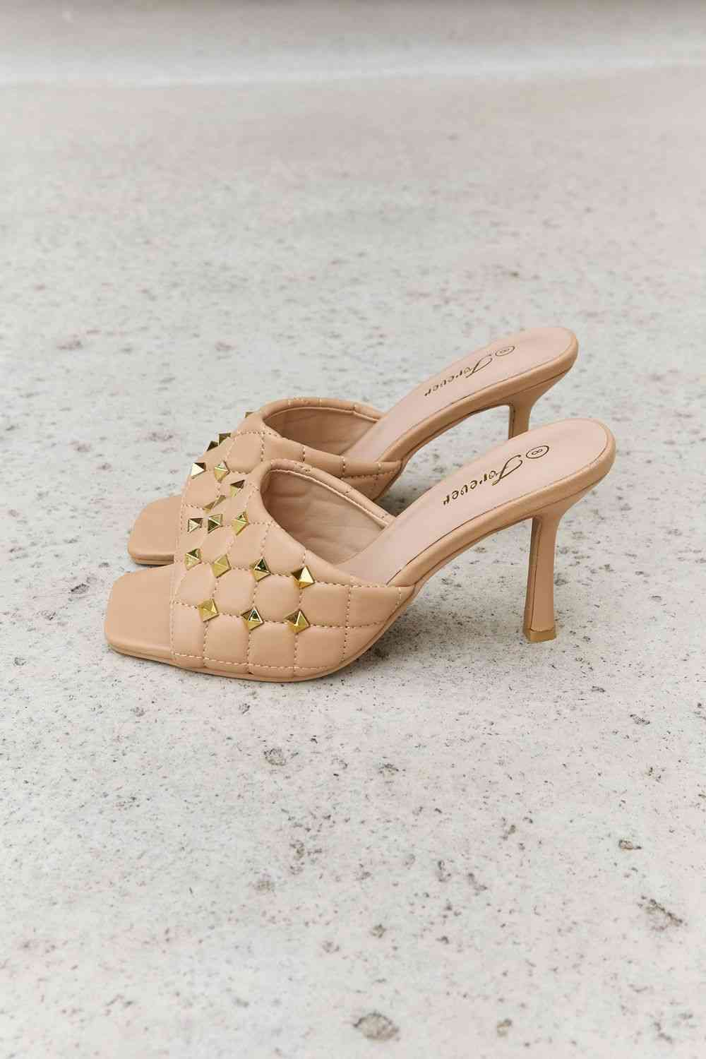 Forever Link Square Toe Quilted Mule Heels in Nude - SELFTRITSS