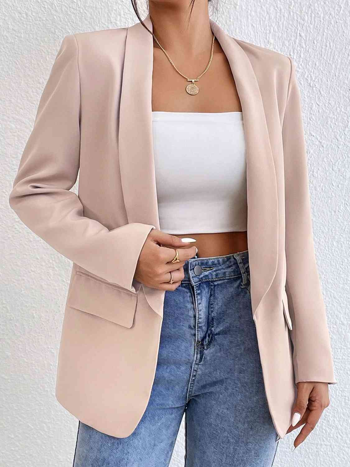 Shawl Collar Long Sleeve Blazer - SELFTRITSS