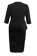 Plus Size Ruffle Trim Round Neck Long Sleeve Dress - SELFTRITSS