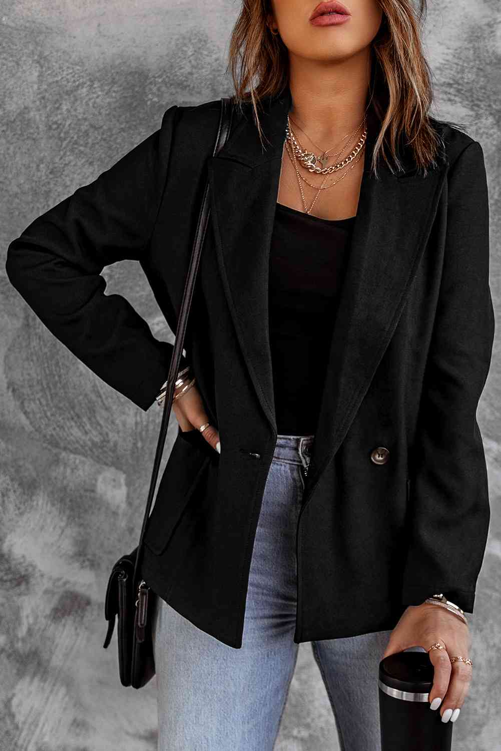 Double-Breasted Blazer with Pockets - SELFTRITSS