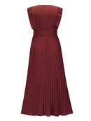 Tied Surplice Cap Sleeve Pleated Dress - SELFTRITSS