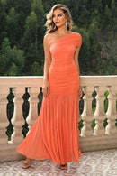 One-Shoulder Ruched Maxi Dress - SELFTRITSS