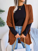 Horizontal Ribbing Open Front Slit Cardigan - SELFTRITSS