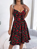 Printed Plunge Cap Sleeve Cami Dress - SELFTRITSS