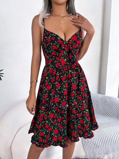 Printed Plunge Cap Sleeve Cami Dress - SELFTRITSS