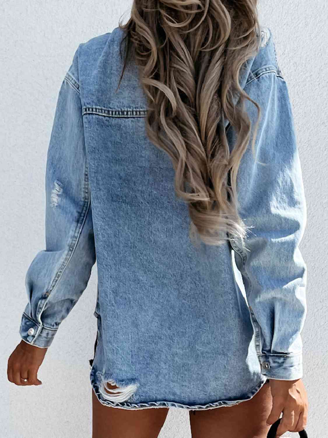 Distressed Snap Down Denim Jacket - SELFTRITSS