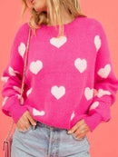 Heart Round Neck Drop Shoulder Sweater - SELFTRITSS