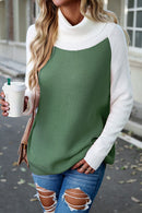 Contrast Turtleneck Raglan Sleeve Sweater - SELFTRITSS   