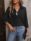 Button Up Collared Neck Long Sleeve Shirt - SELFTRITSS