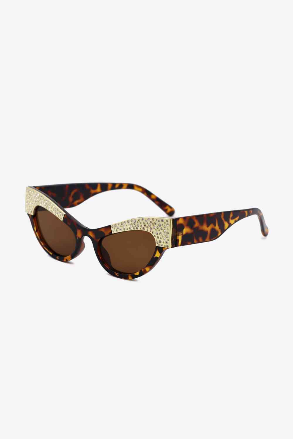 UV400 Rhinestone Trim Cat-Eye Sunglasses - SELFTRITSS