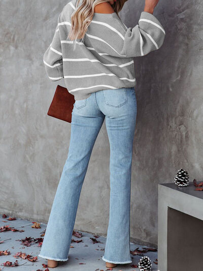 Striped Dropped Shoulder Pullover Sweater - SELFTRITSS