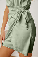 Tied Sleeveless Mini Wrap Dress - SELFTRITSS