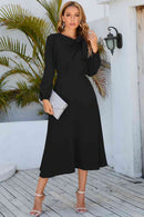 Twisted Long Sleeve Midi Dress - SELFTRITSS   