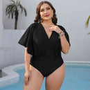 Plus Size Ruched Surplice Neck One-Piece Swimsuit - SELFTRITSS   