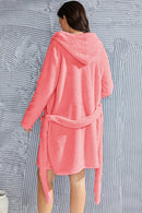 Fuzzy Tied Pocketed Hooded Lounge Nightgown - SELFTRITSS