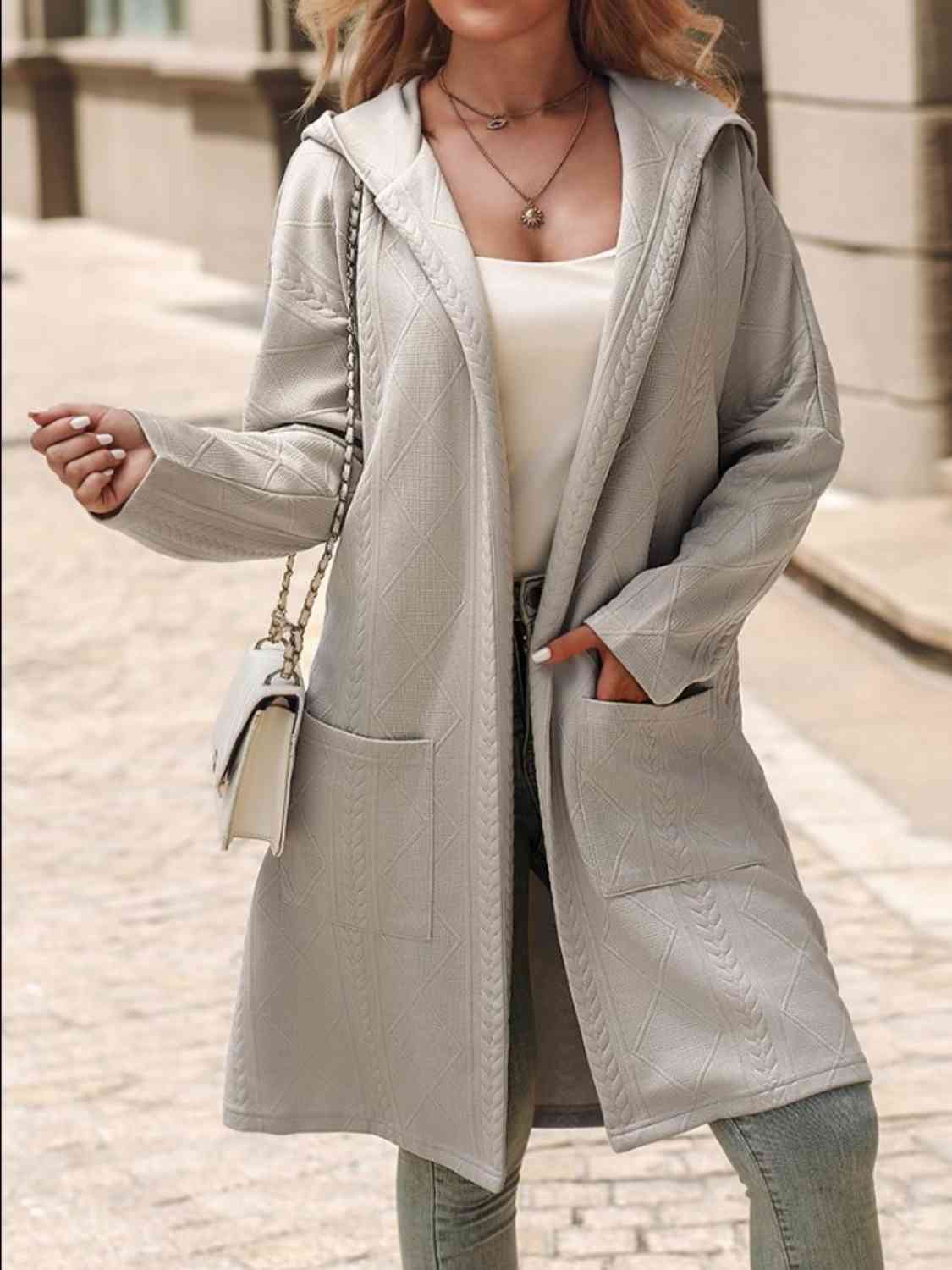 Geometric Hooded  Coat with Pockets - SELFTRITSS