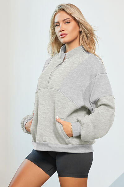 Half Zip Dropped Shoulder Sweatshirt - SELFTRITSS   