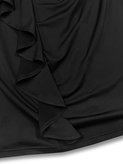 Plus Size Ruffle Trim Round Neck Long Sleeve Dress - SELFTRITSS
