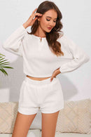Round Neck Dropped Shoulder Top and Shorts Lounge Set - SELFTRITSS