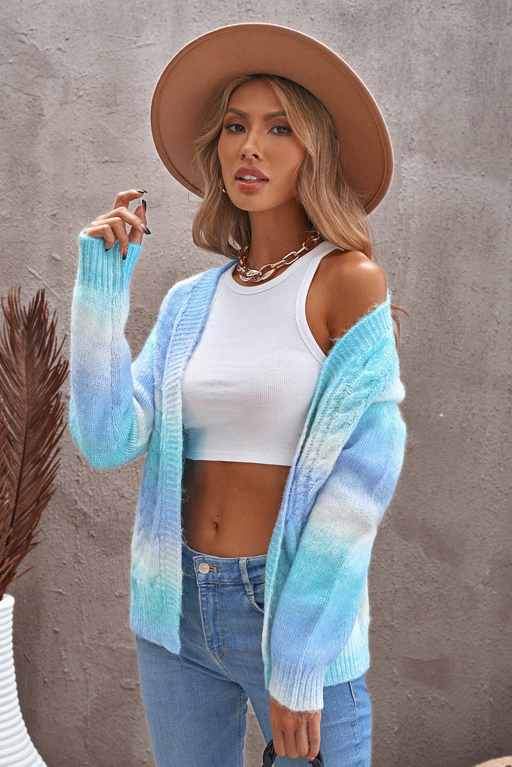 Woven Right Tie-Dye Cable-Knit Raglan Sleeve Open Front Cardigan - SELFTRITSS