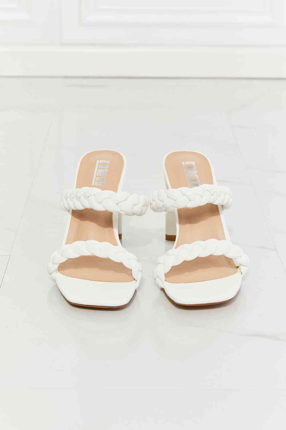 MMShoes In Love Double Braided Block Heel Sandal in White - SELFTRITSS