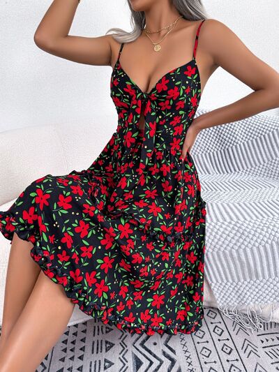 Printed Plunge Cap Sleeve Cami Dress - SELFTRITSS