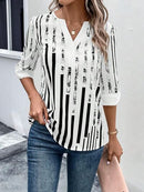 Striped Notched Half Sleeve Blouse - SELFTRITSS   