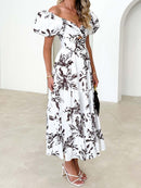 Twisted Printed Puff Sleeve Dress - SELFTRITSS   