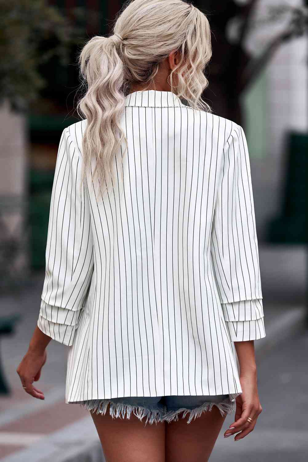 Striped Double-Breasted Long Sleeve Blazer - SELFTRITSS