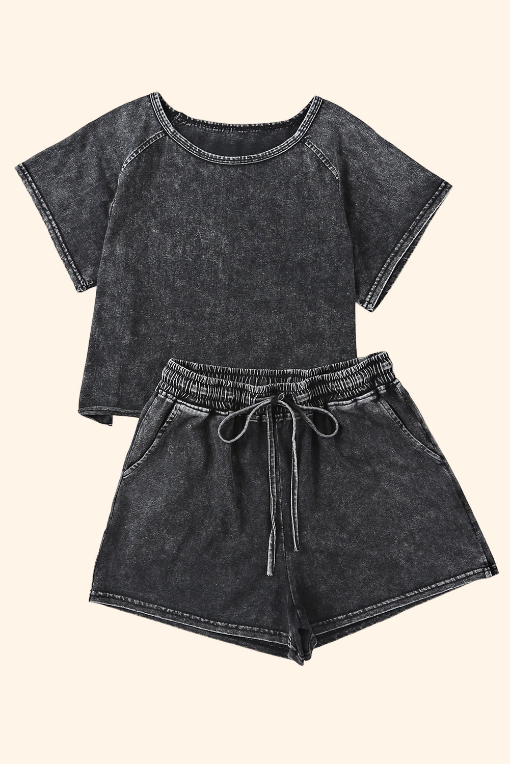 Heathered Round Neck Top and Shorts Lounge Set - SELFTRITSS
