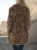 Leopard Collared Neck Coat with Pockets - SELFTRITSS