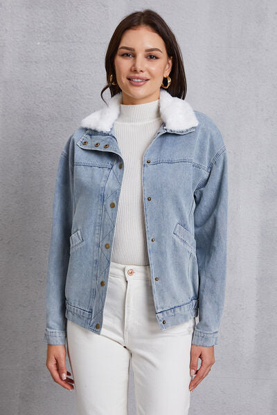 Snap Down Collared Neck Denim Jacket - SELFTRITSS