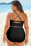 Halter Neck Crisscross Ruched Two-Piece Swimsuit - SELFTRITSS