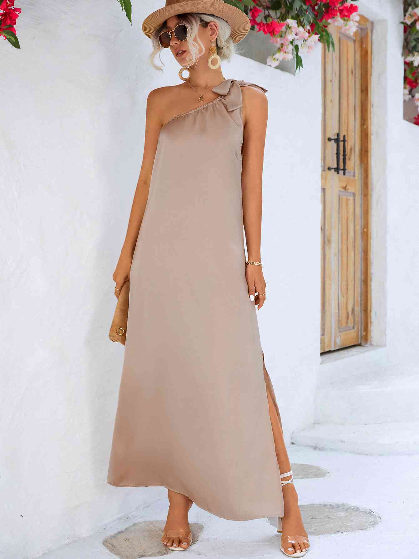One-Shoulder Slit Maxi Dress - SELFTRITSS