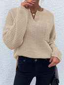 Notched Long Sleeve Sweater - SELFTRITSS   