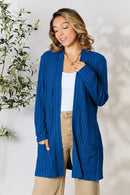 Basic Bae Full Size Ribbed Open Front Cardigan with Pockets - SELFTRITSS