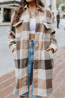 Plaid Button Up Dropped Shoulder Coat - SELFTRITSS