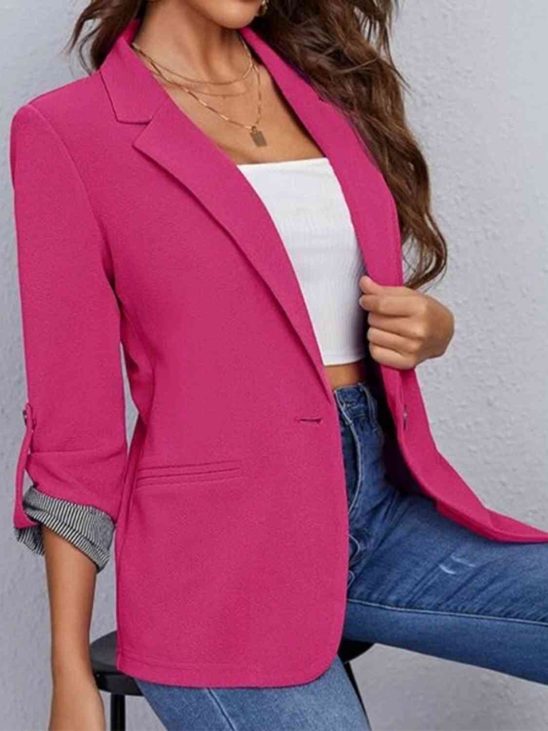 Lapel Collar Roll-Tab Sleeve Blazer - SELFTRITSS