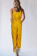 Striped Contrast Tie Ankle Spaghetti Strap Jumpsuit - SELFTRITSS   