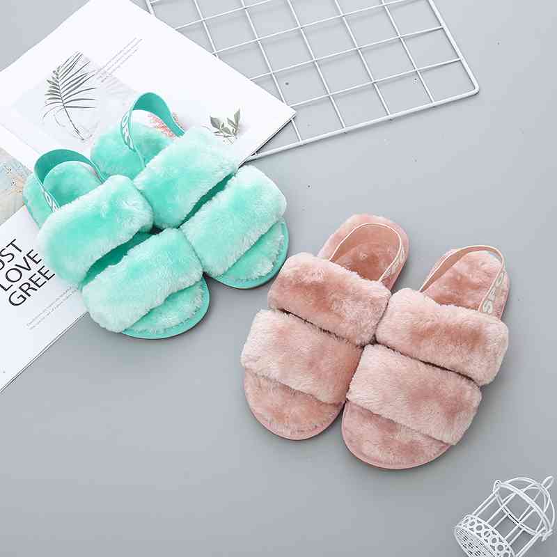 Faux Fur Open Toe Slippers - SELFTRITSS