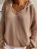 Openwork Hooded Long Sleeve Sweater - SELFTRITSS