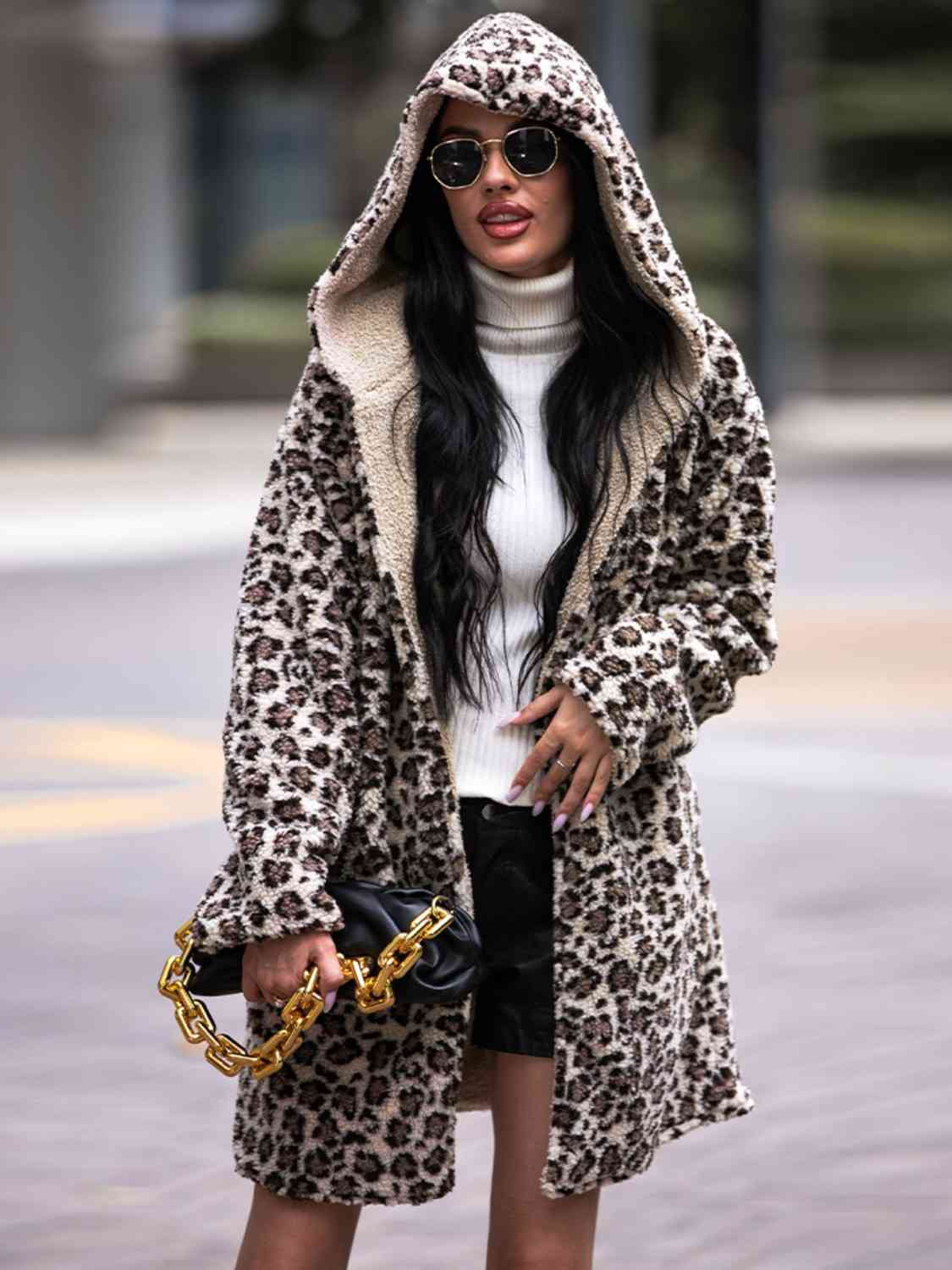Leopard Hooded Coat with Pockets - SELFTRITSS