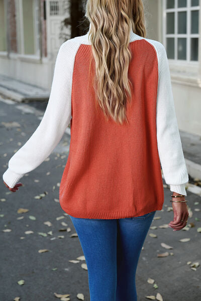 Contrast Turtleneck Raglan Sleeve Sweater - SELFTRITSS   