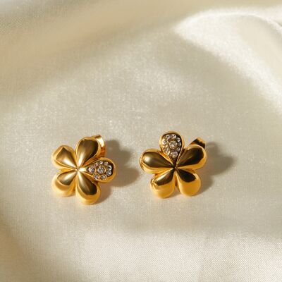 Inlaid Zircon Stainless Steel Flower Earrings - SELFTRITSS