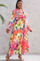 Plus Size Printed Flounce Sleeve Maxi Dress - SELFTRITSS