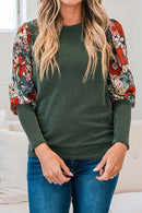 Printed Round Neck Lantern Sleeve T-Shirt - SELFTRITSS