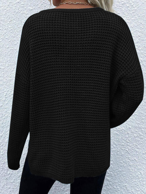 Notched Long Sleeve Sweater - SELFTRITSS   