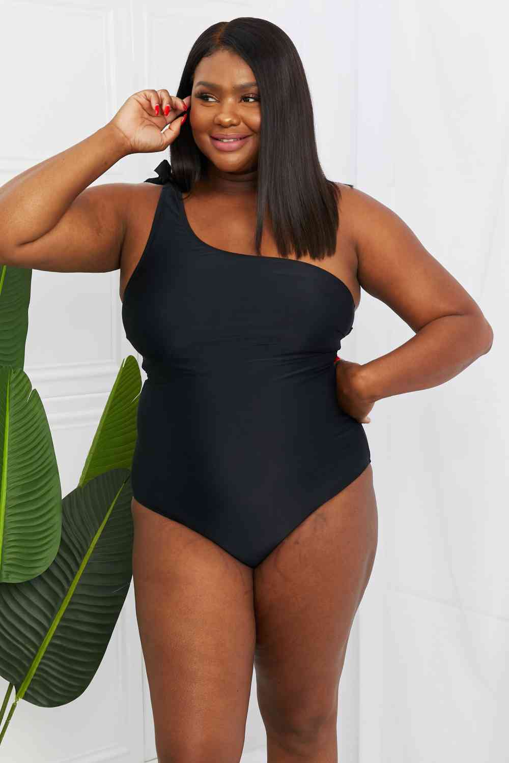 Marina West Swim Deep End One-Shoulder One-Piece Swimsuit in Black - SELFTRITSS   