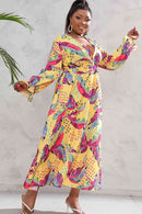 Plus Size Printed Flounce Sleeve Maxi Dress - SELFTRITSS