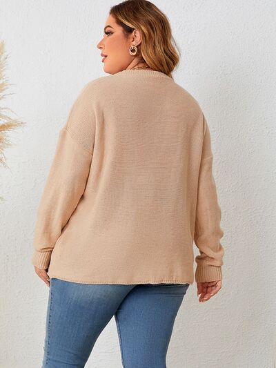 Plus Size Round Neck Drop Shoulder Long Sleeve Sweater - SELFTRITSS